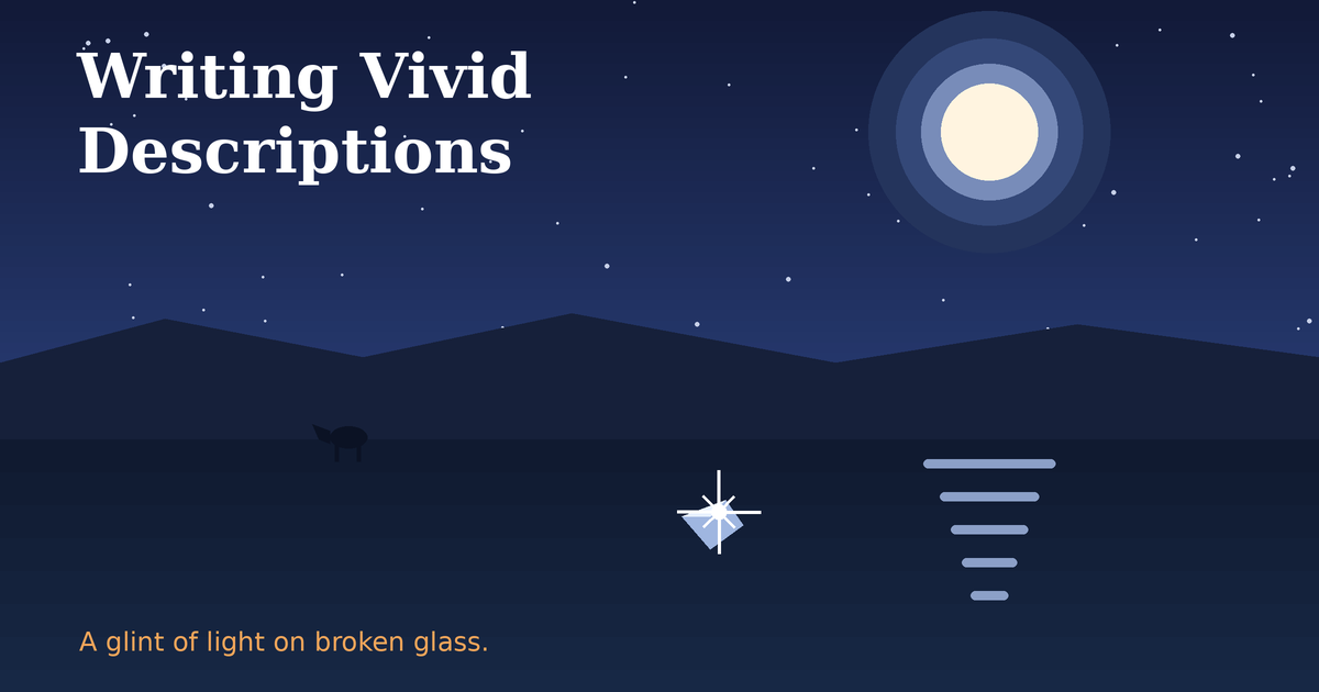 A moonlit night over dark hills: a shard of broken glass glints on the ground and a dog's shadow passes, the details Chekhov used instead of saying the moon was shining.