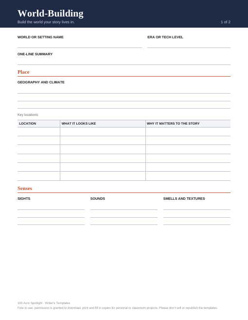 Preview of the first page of the World-Building template